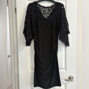 Adrianna Papell Black Lace Long Sleeve Dress Size 14